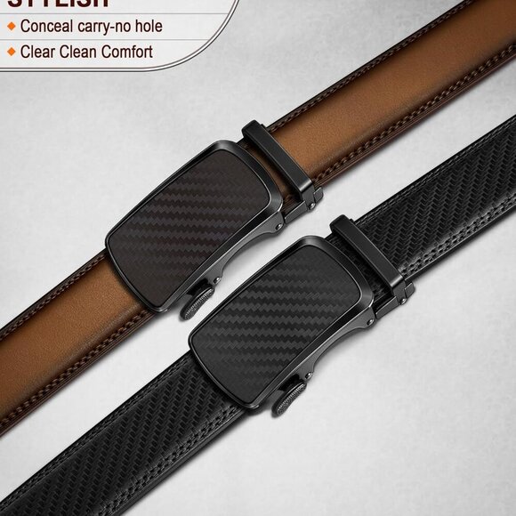 Men's Ratchet Belt 2 Pack-Click Leather Belt Adjustable for Men Gift 1 3/8-Cut f - Picture 2 of 7